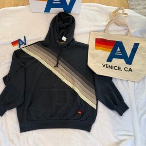 - NWT Aviator Nation Relaxed Cross Stripe  Pullover Hoodie  Small + Tote